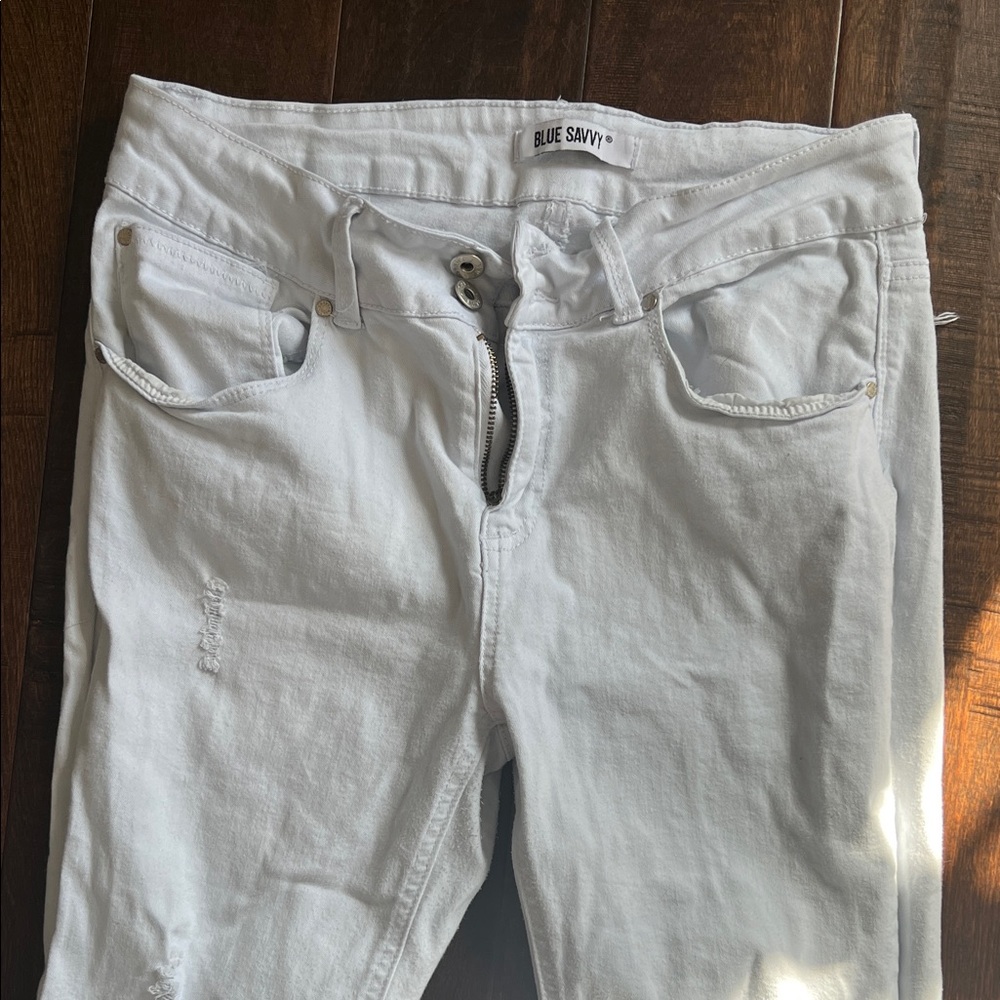 Blue Savvy Women's White Wash Skinny Jeans